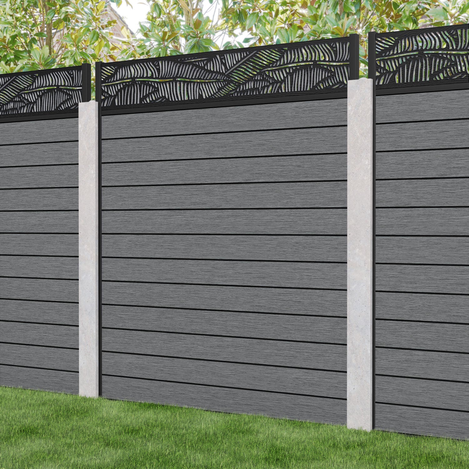 Fusion Feather Fence Panel - Mid Grey - for existing concrete posts