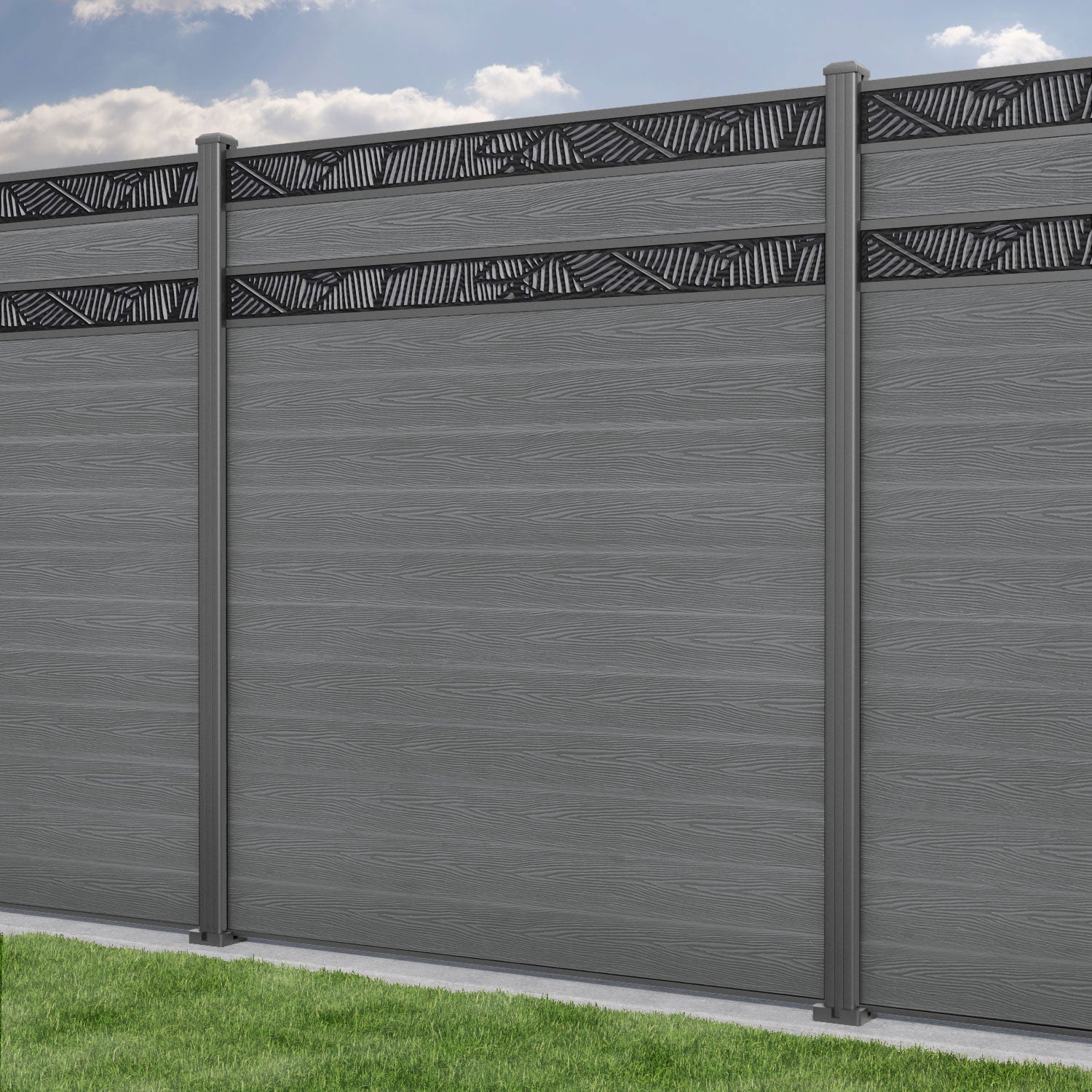 Classic Feather Split Screen Fence Panel - Mid Grey - with our aluminium posts