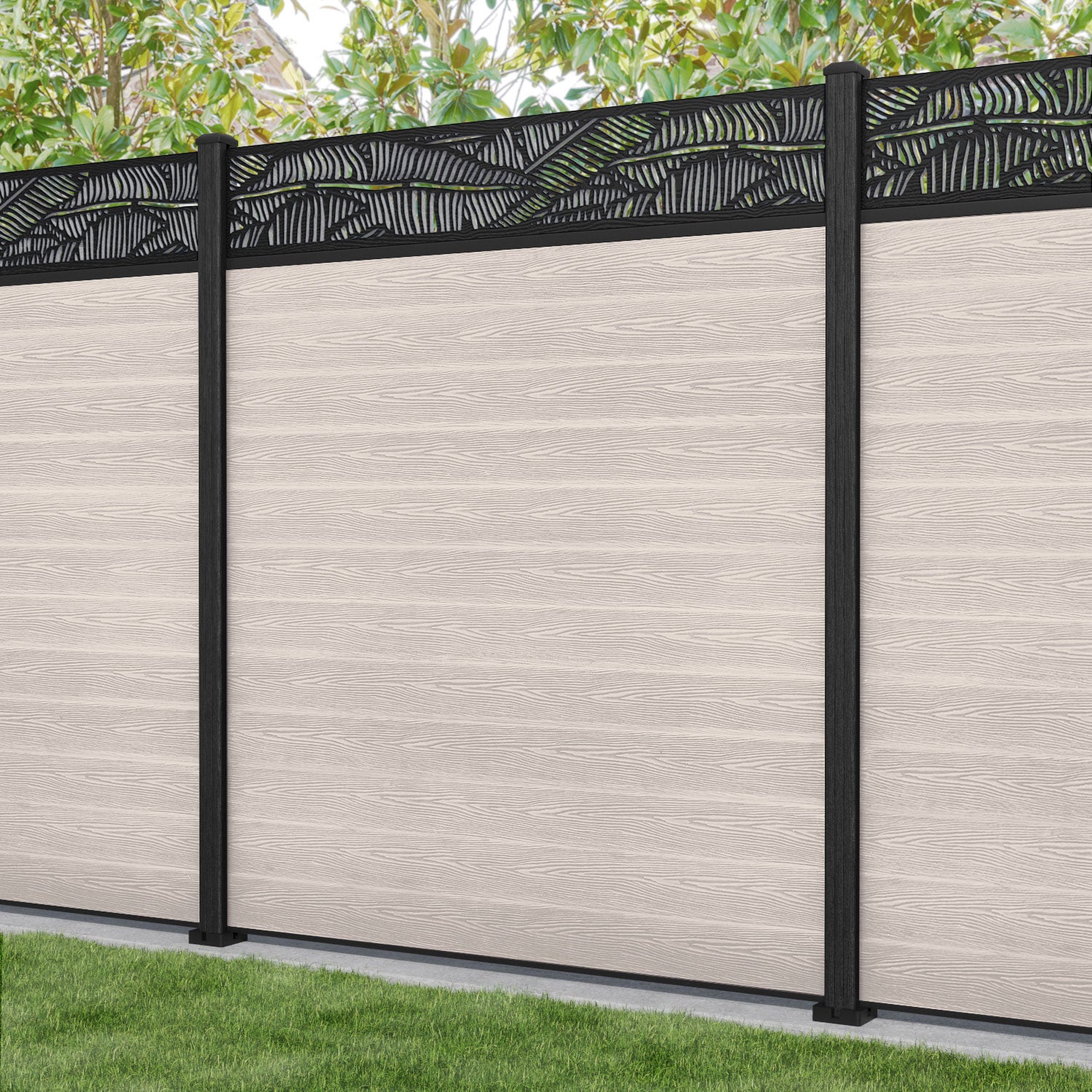 Classic Feather Fence Panel - Mid Stone - with our composite posts