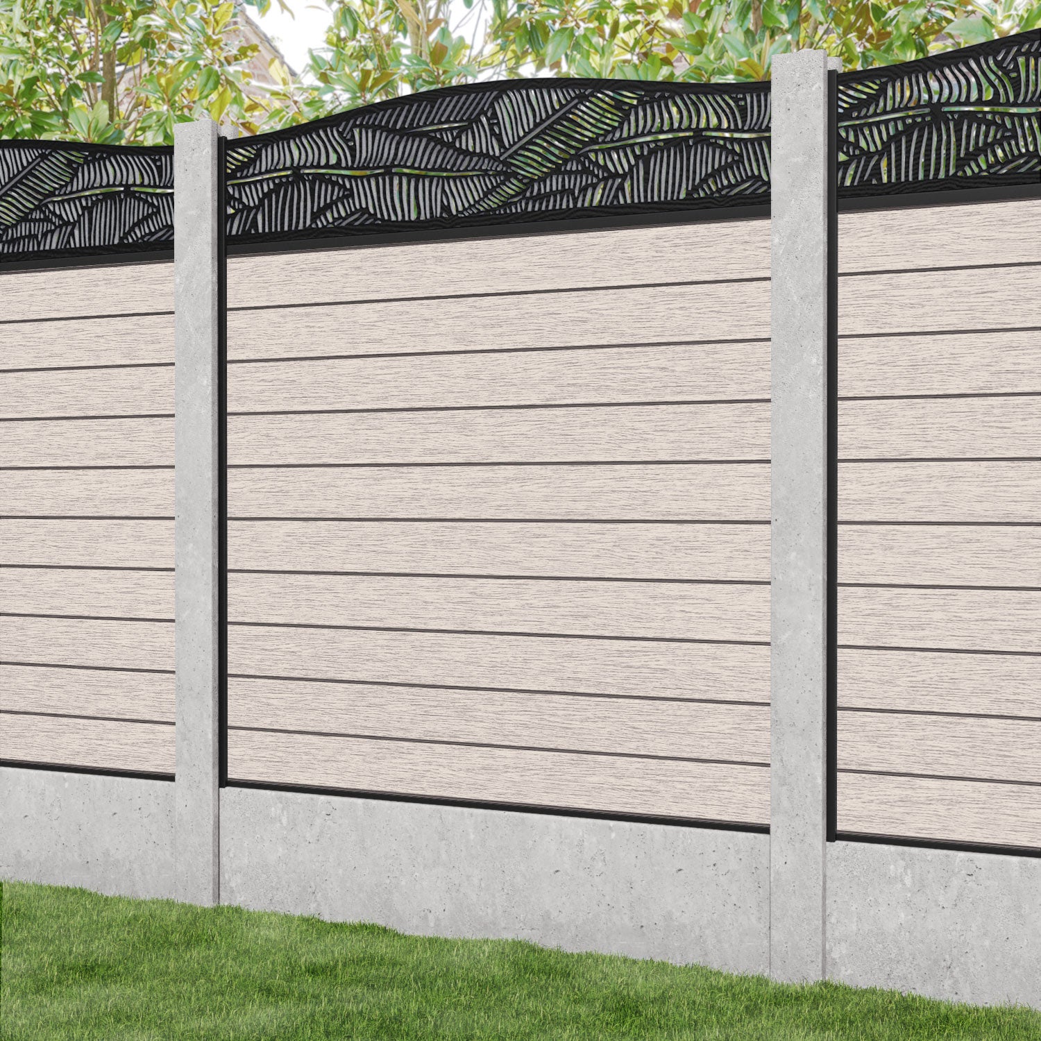 Fusion Feather Curved Top Fence Panel - Mid Stone - for existing concrete posts