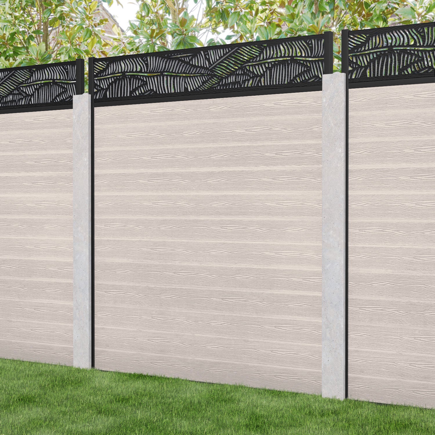 Classic Feather Fence Panel - Mid Stone - for existing concrete posts