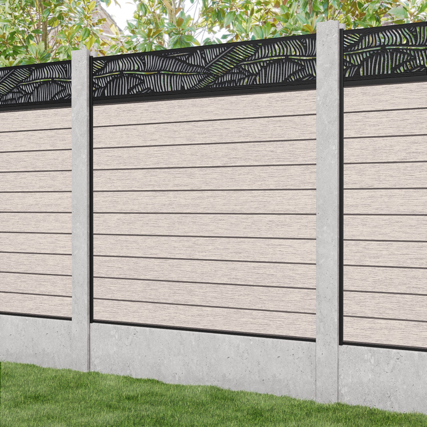 Fusion Feather Fence Panel - Mid Stone - for existing concrete posts