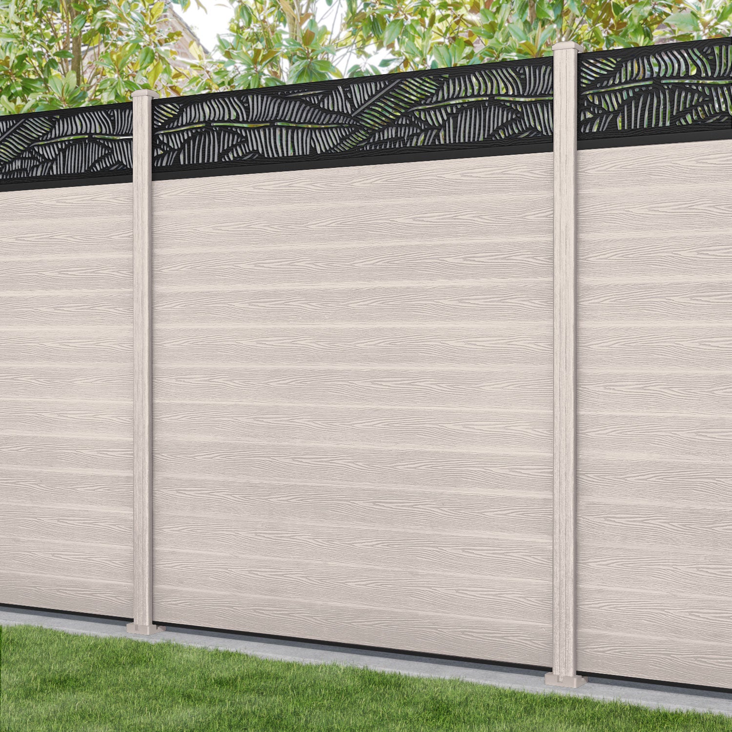 Classic Feather Fence Panel - Mid Stone - with our composite posts