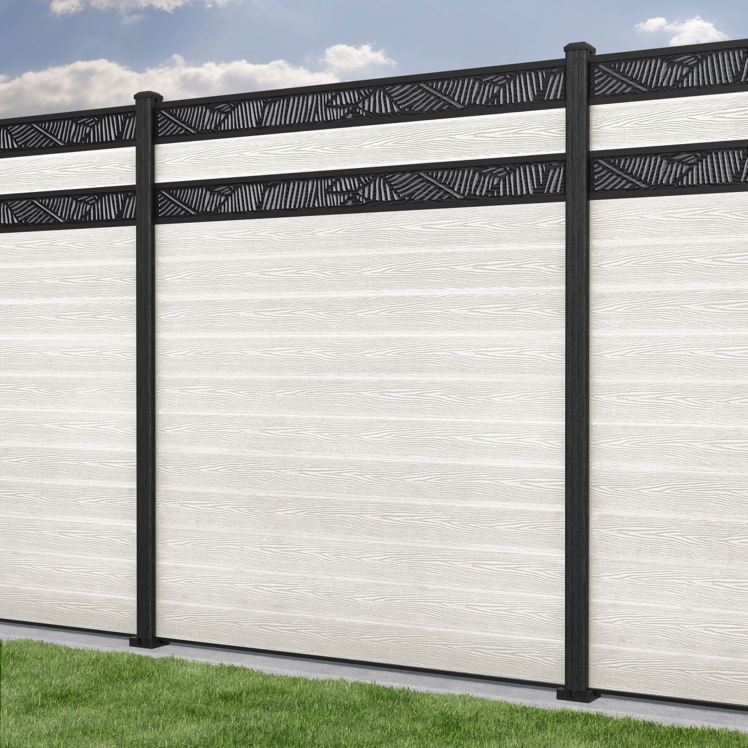 Classic Feather Split Screen Fence Panel - Light Stone - with our composite posts