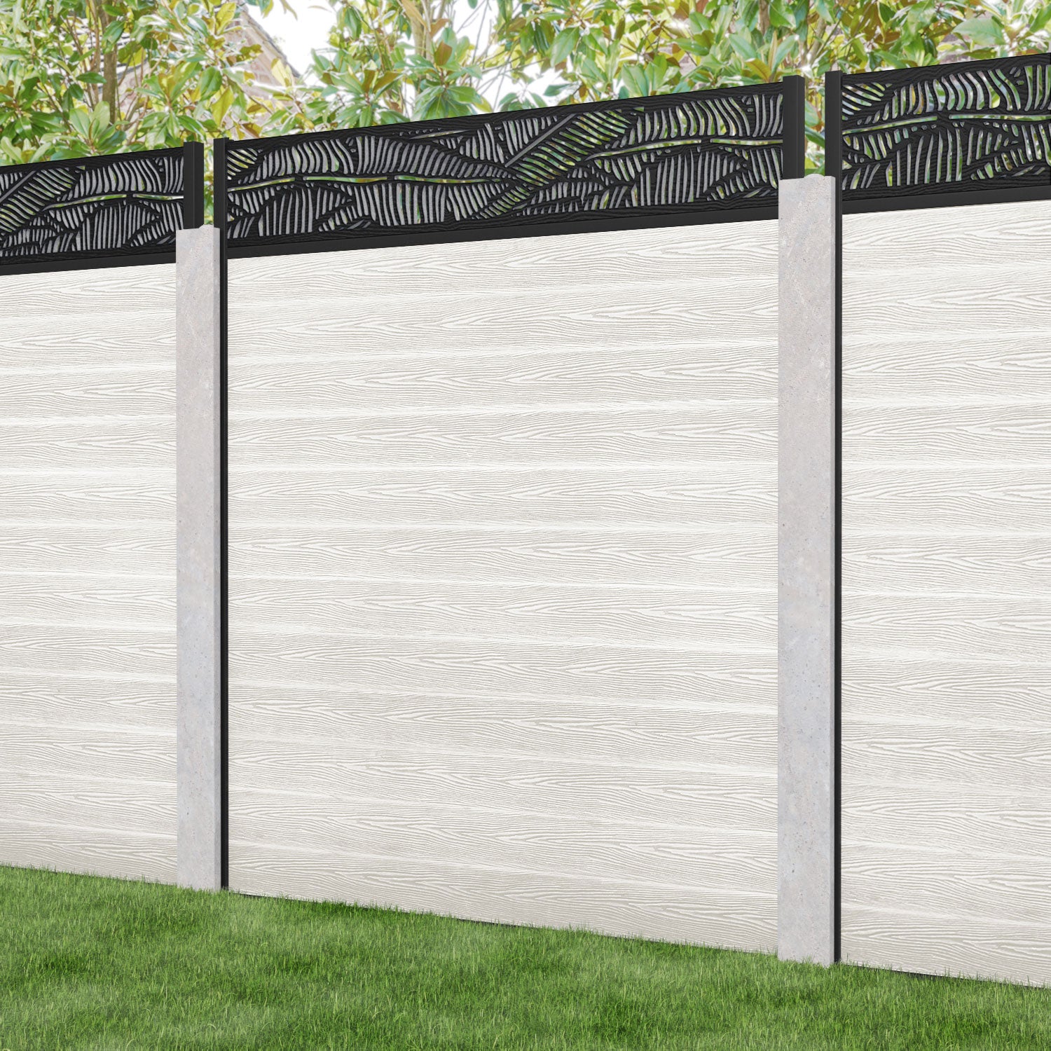 Classic Feather Fence Panel - Light Stone - for existing concrete posts
