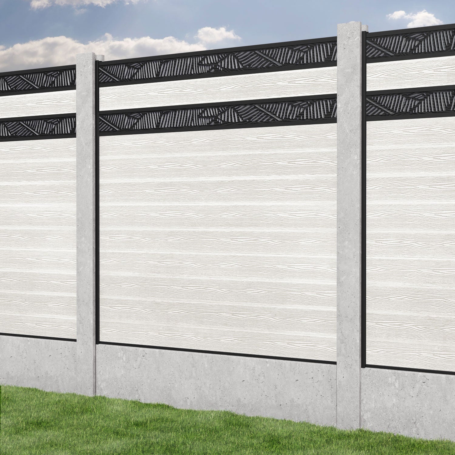 Classic Feather Split Screen Fence Panel - Light Stone - for existing concrete posts