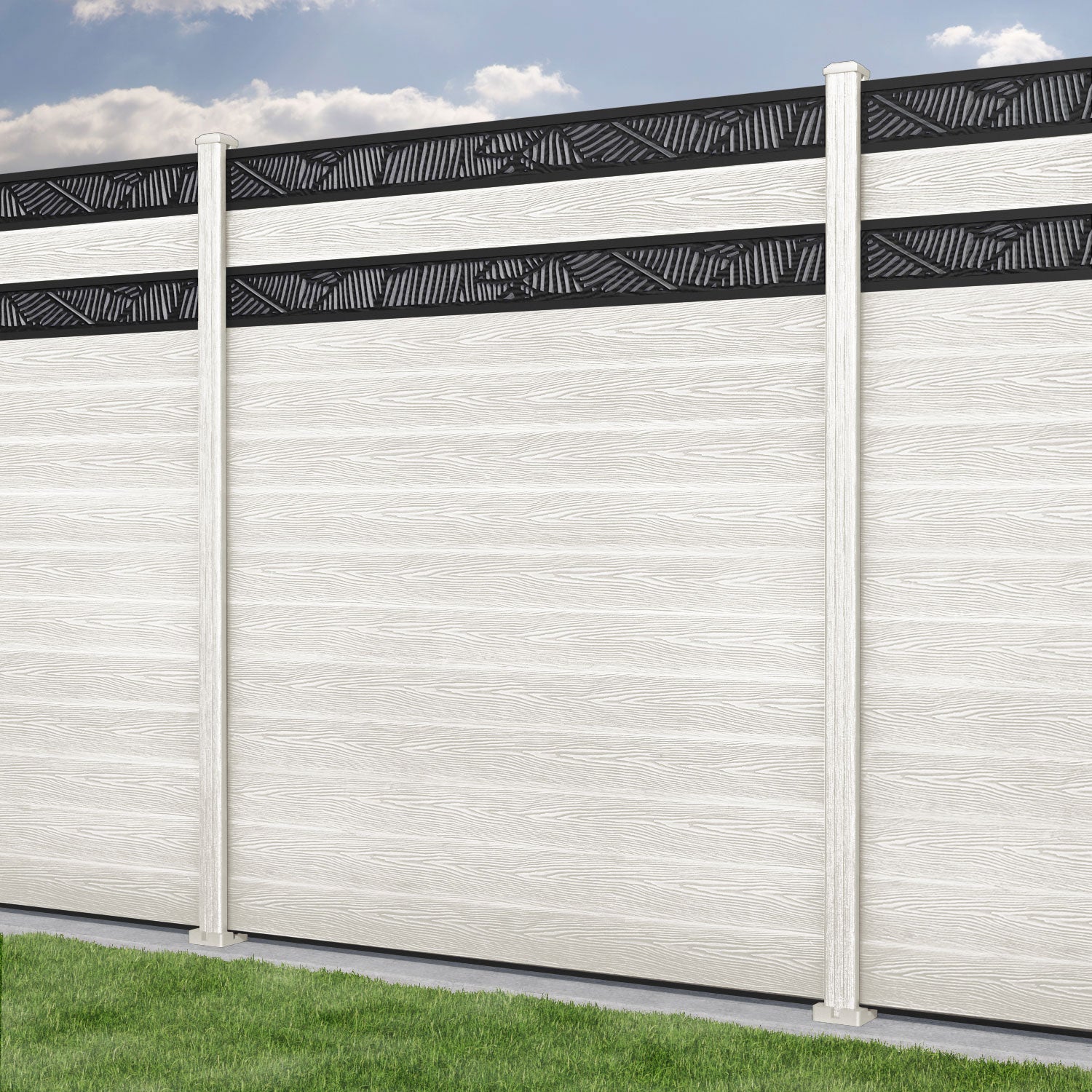 Classic Feather Split Screen Fence Panel - Light Stone - with our composite posts