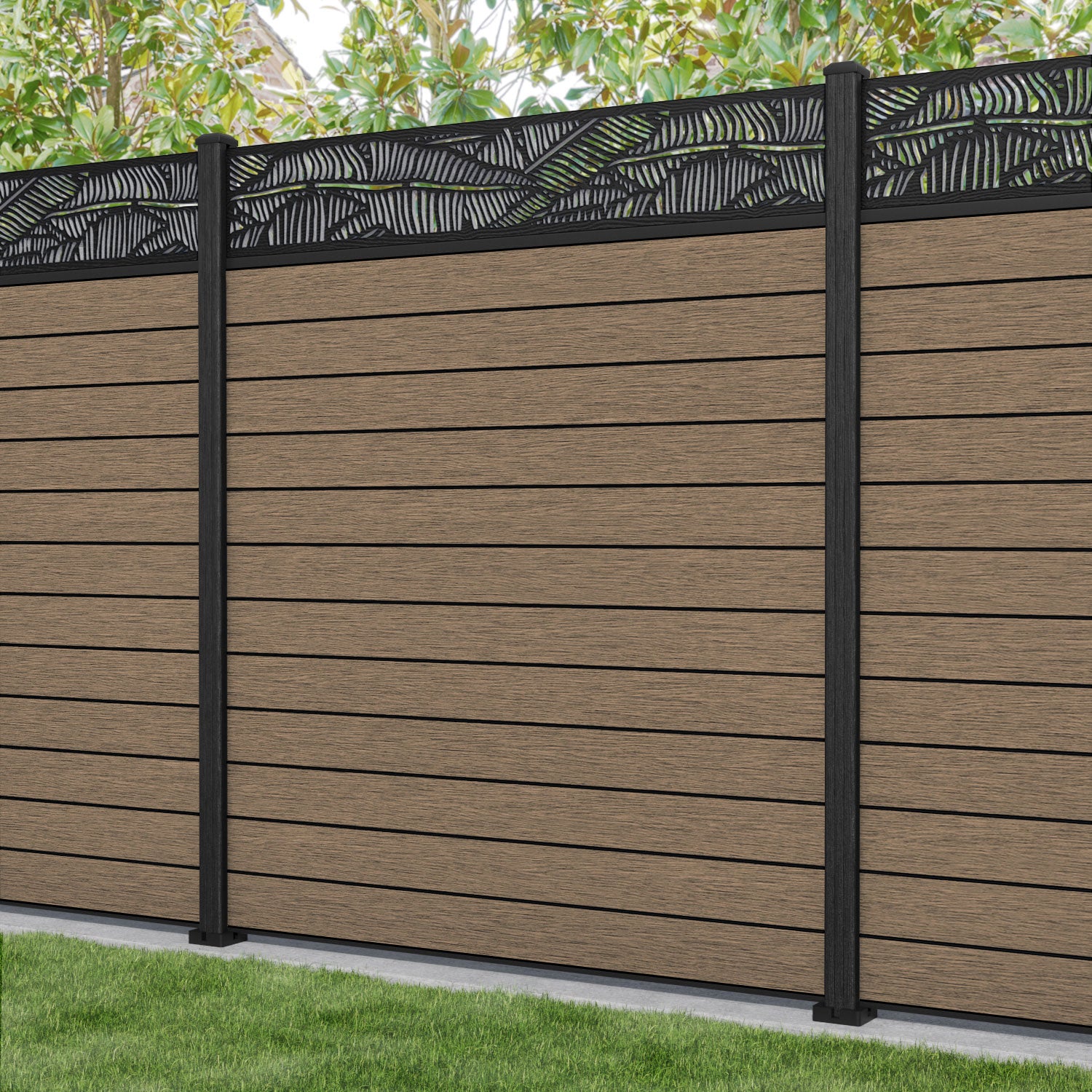 Fusion Feather Fence Panel - Teak - with our composite posts