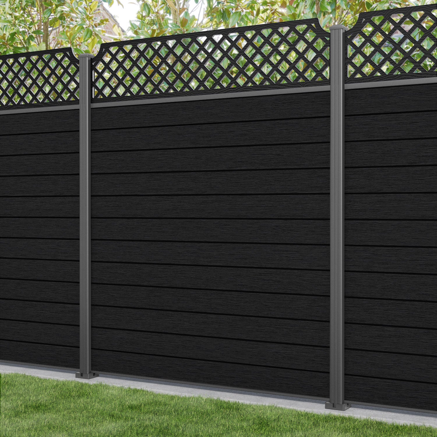Fusion Regal Hive Fence Panel - Black - with our aluminium posts