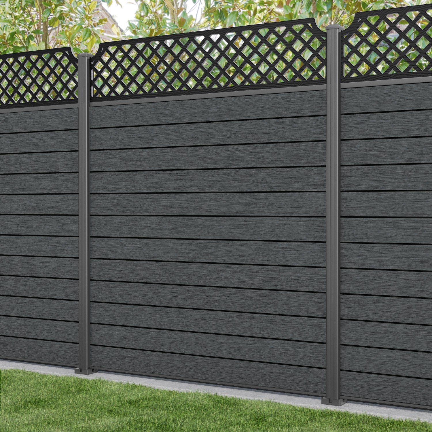Fusion Regal Hive Fence Panel - Dark Grey - with our aluminium posts