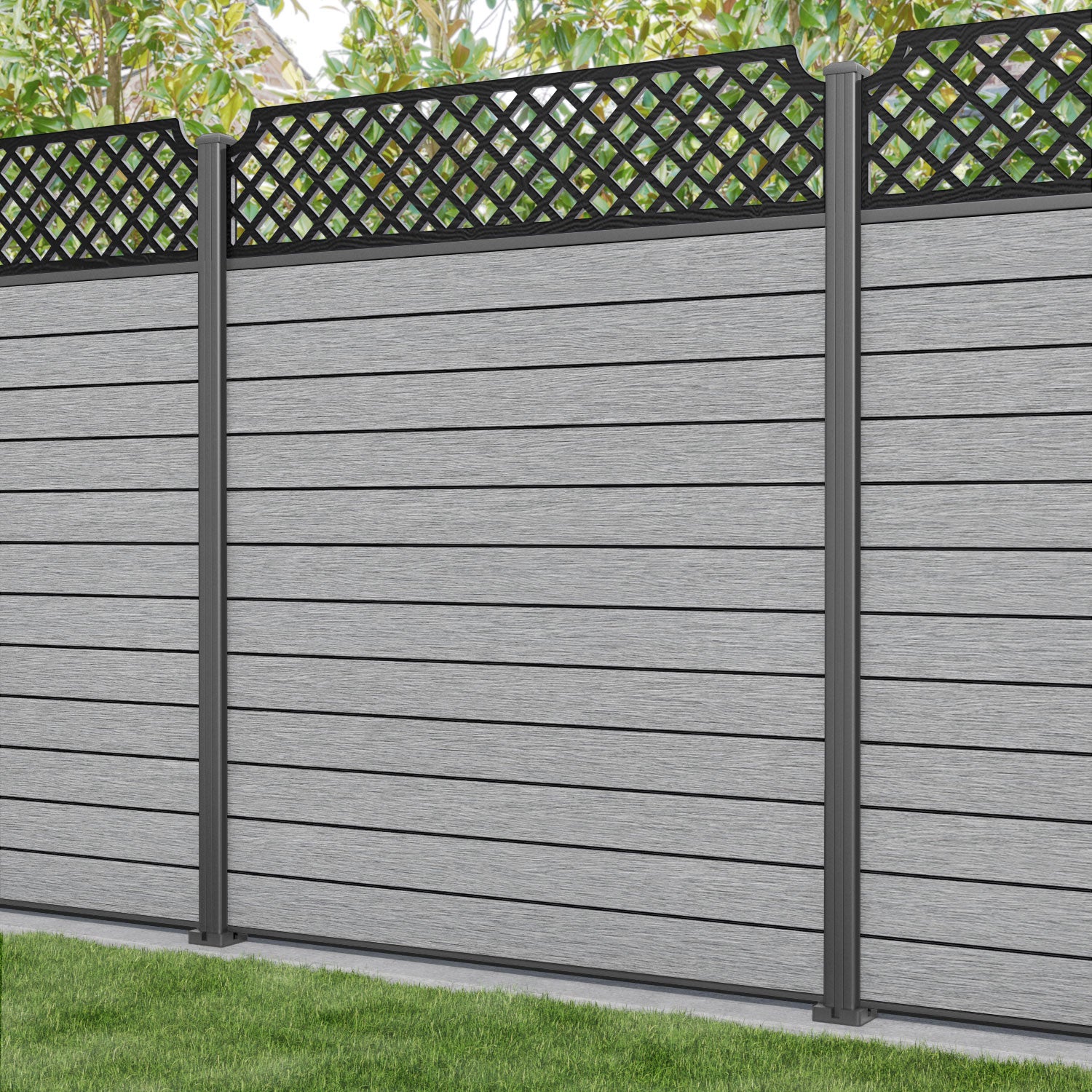 Fusion Regal Hive Fence Panel - Light Grey - with our aluminium posts