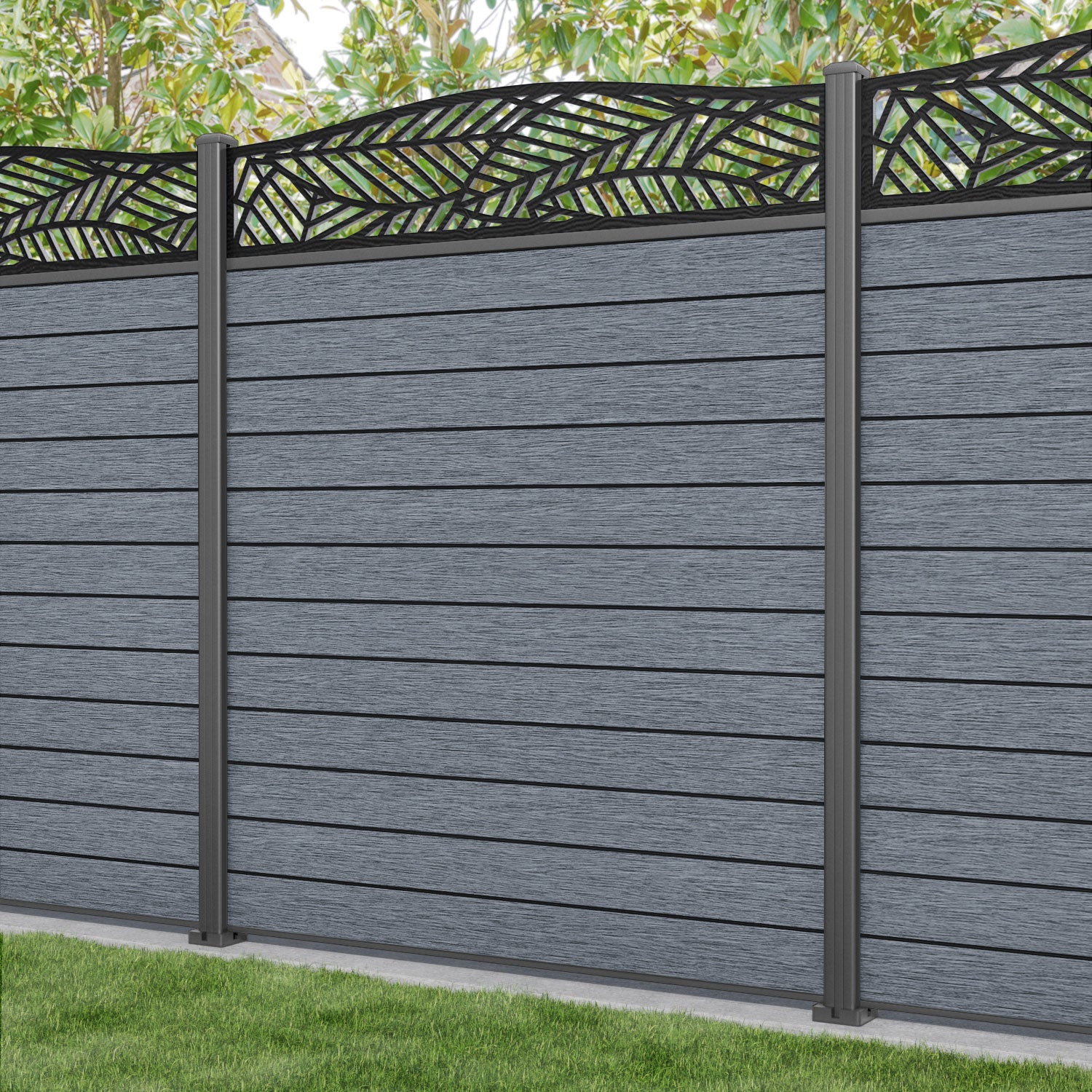 Fusion Habitat Curved Top Fence Panel - Anthracite - with our aluminium posts
