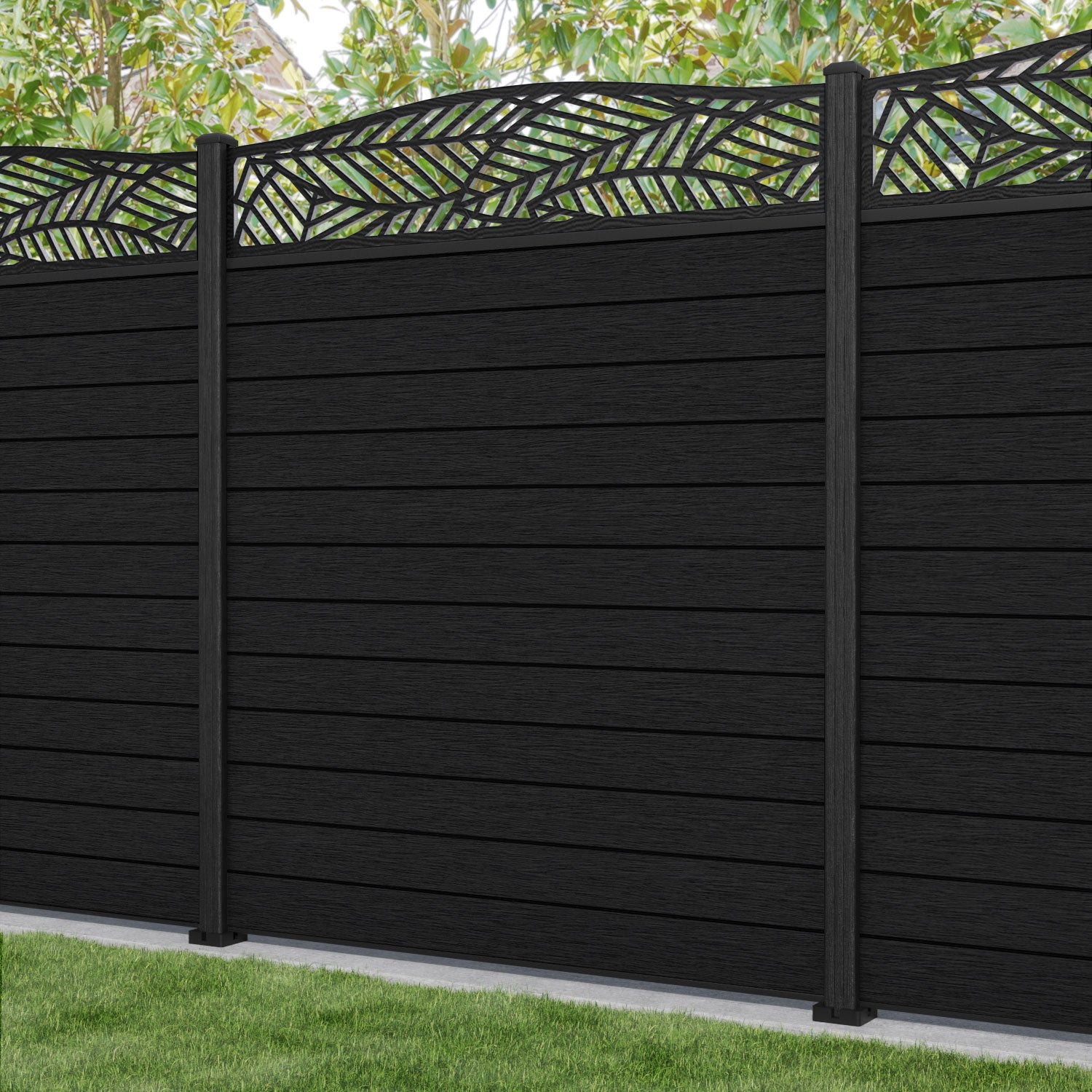 Fusion Habitat Curved Top Fence Panel - Black - with our composite posts