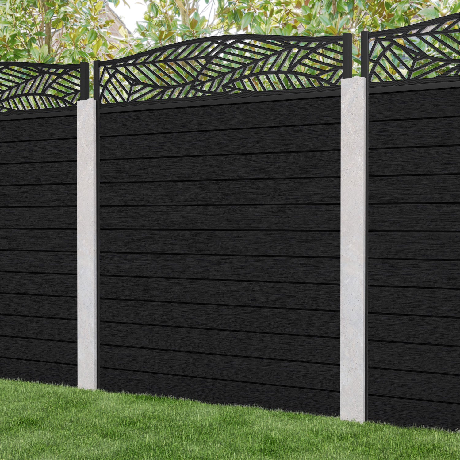 Fusion Habitat Curved Top Fence Panel - Black - for existing concrete posts