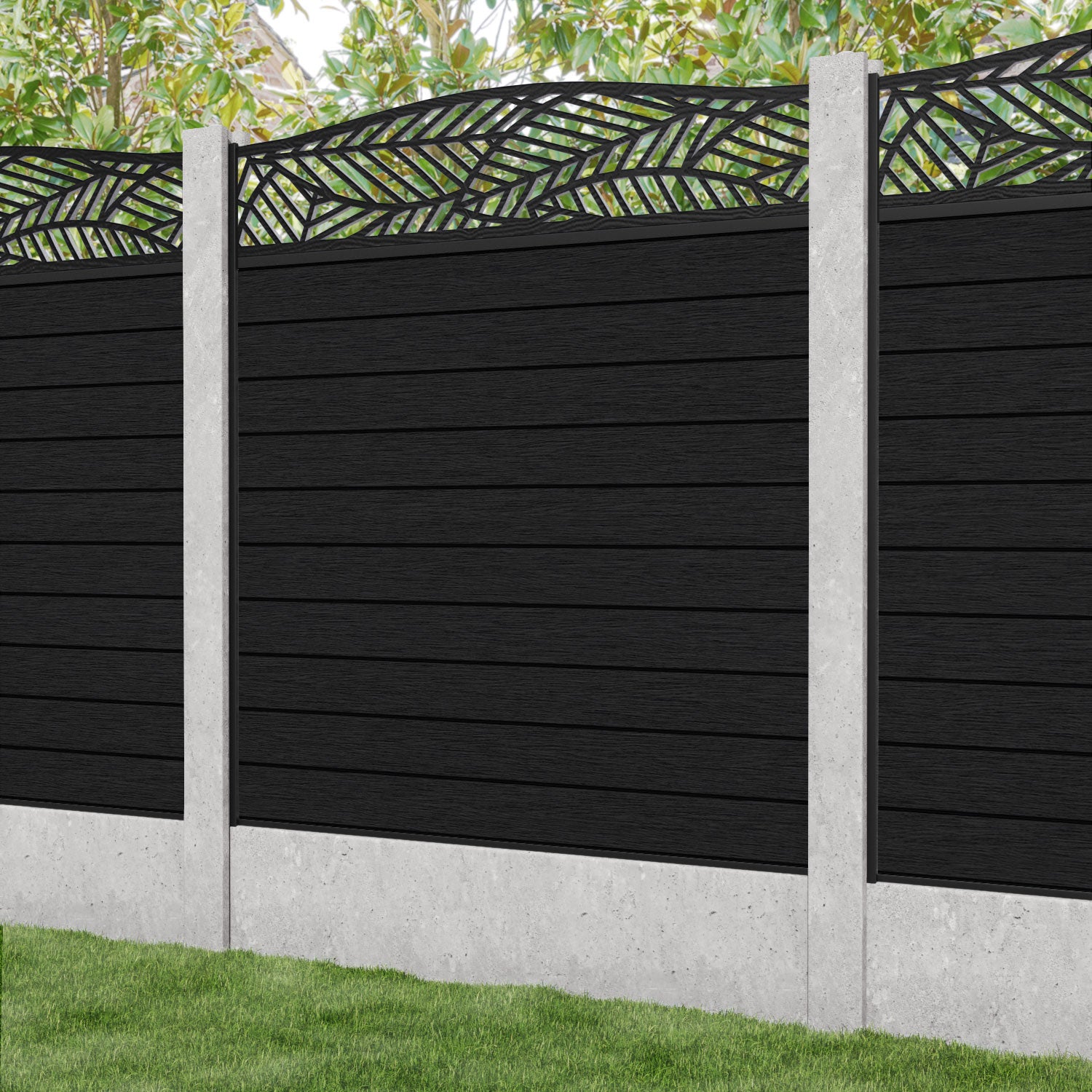 Fusion Habitat Curved Top Fence Panel - Black - for existing concrete posts