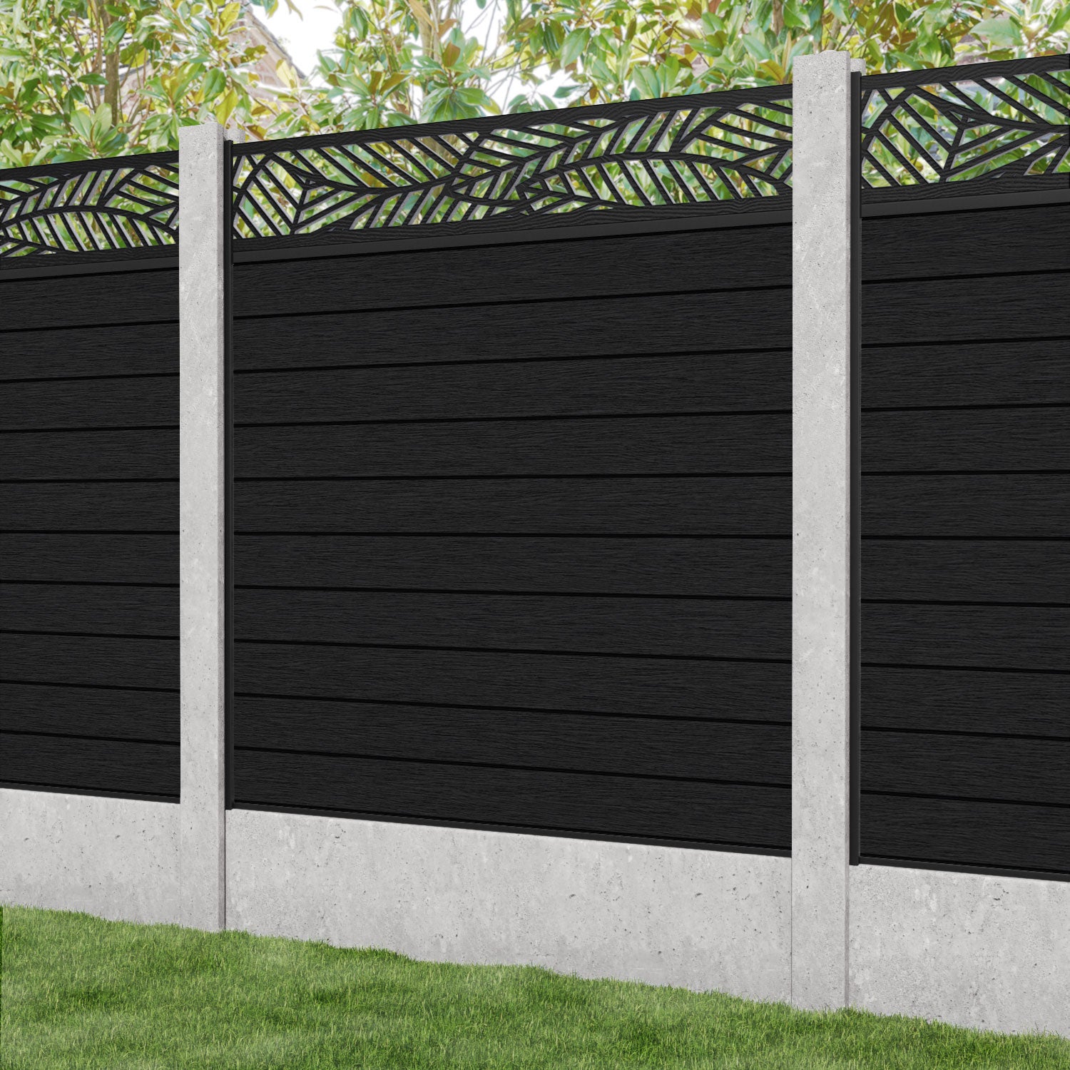Fusion Habitat Fence Panel - Black - for existing concrete posts