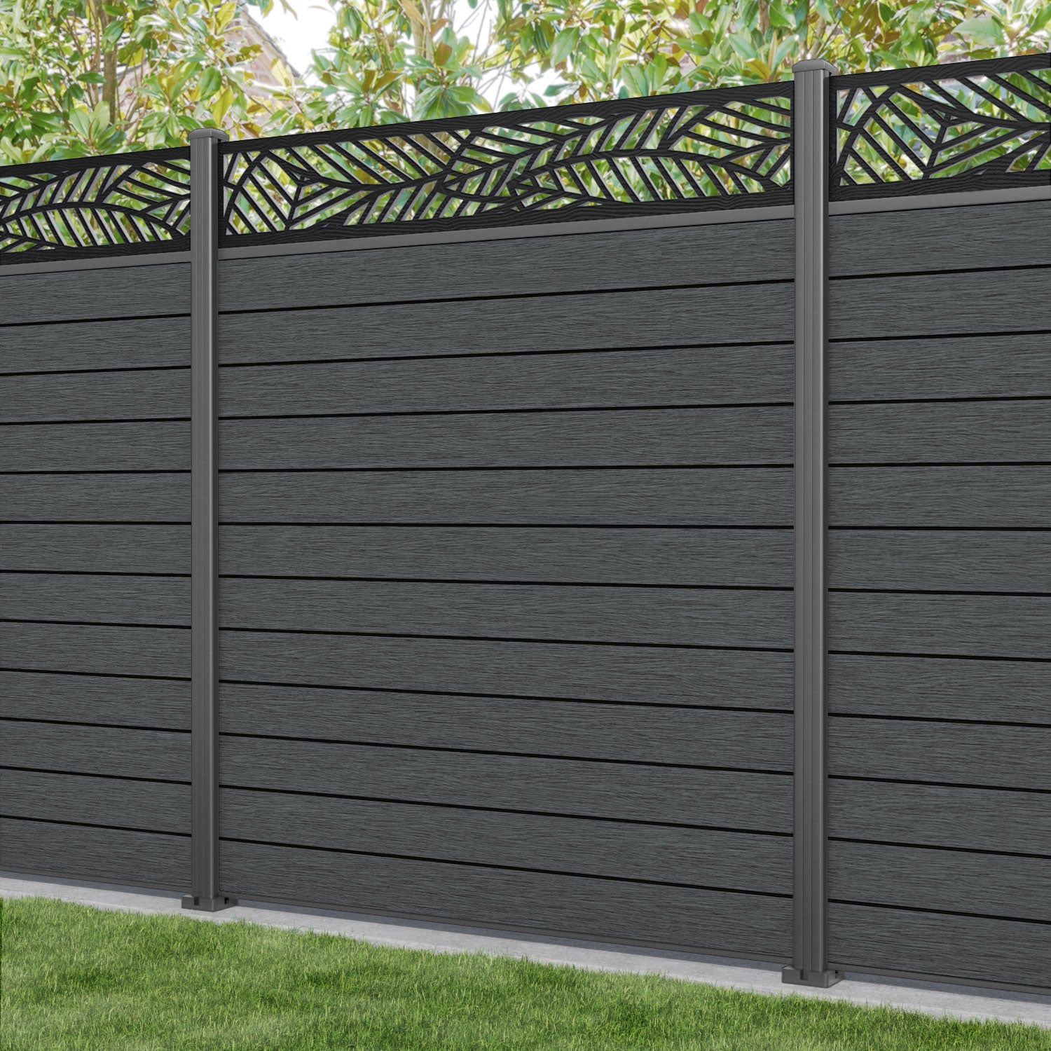 Fusion Habitat Fence Panel - Dark Grey - with our aluminium posts