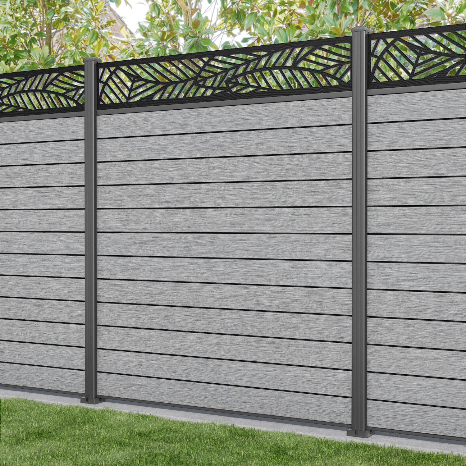 Fusion Habitat Fence Panel - Light Grey - with our aluminium posts