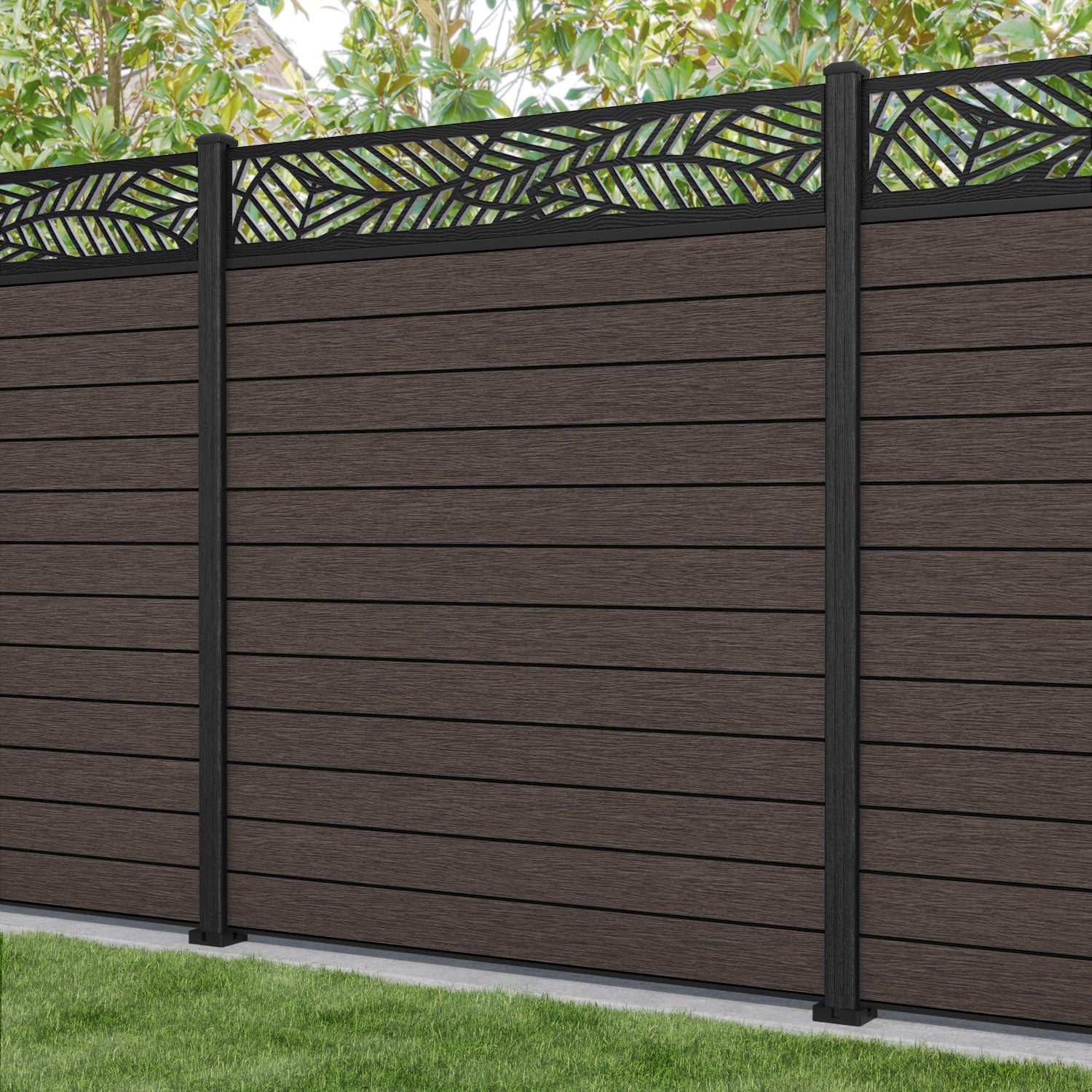 Fusion Habitat Fence Panel - Mid Brown - with our composite posts