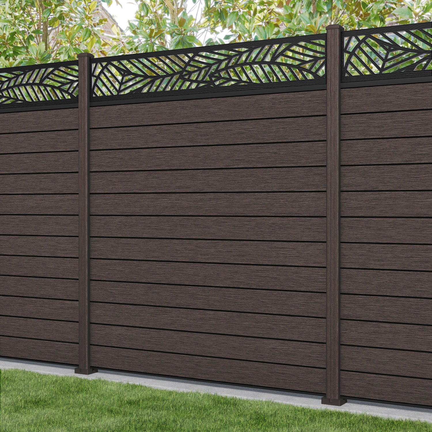 Fusion Habitat Fence Panel - Mid Brown - with our composite posts