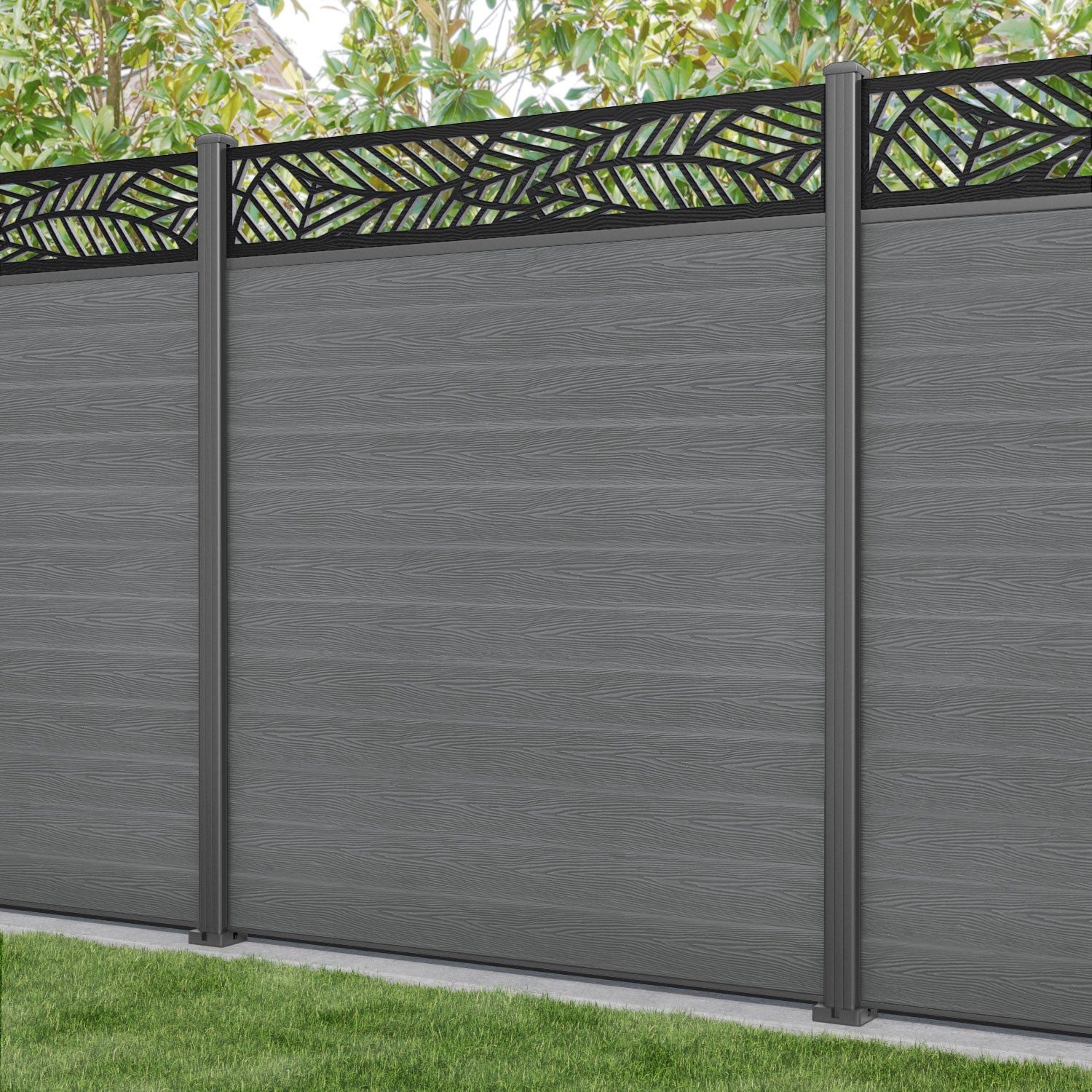 Classic Habitat Fence Panel - Mid Grey - with our aluminium posts