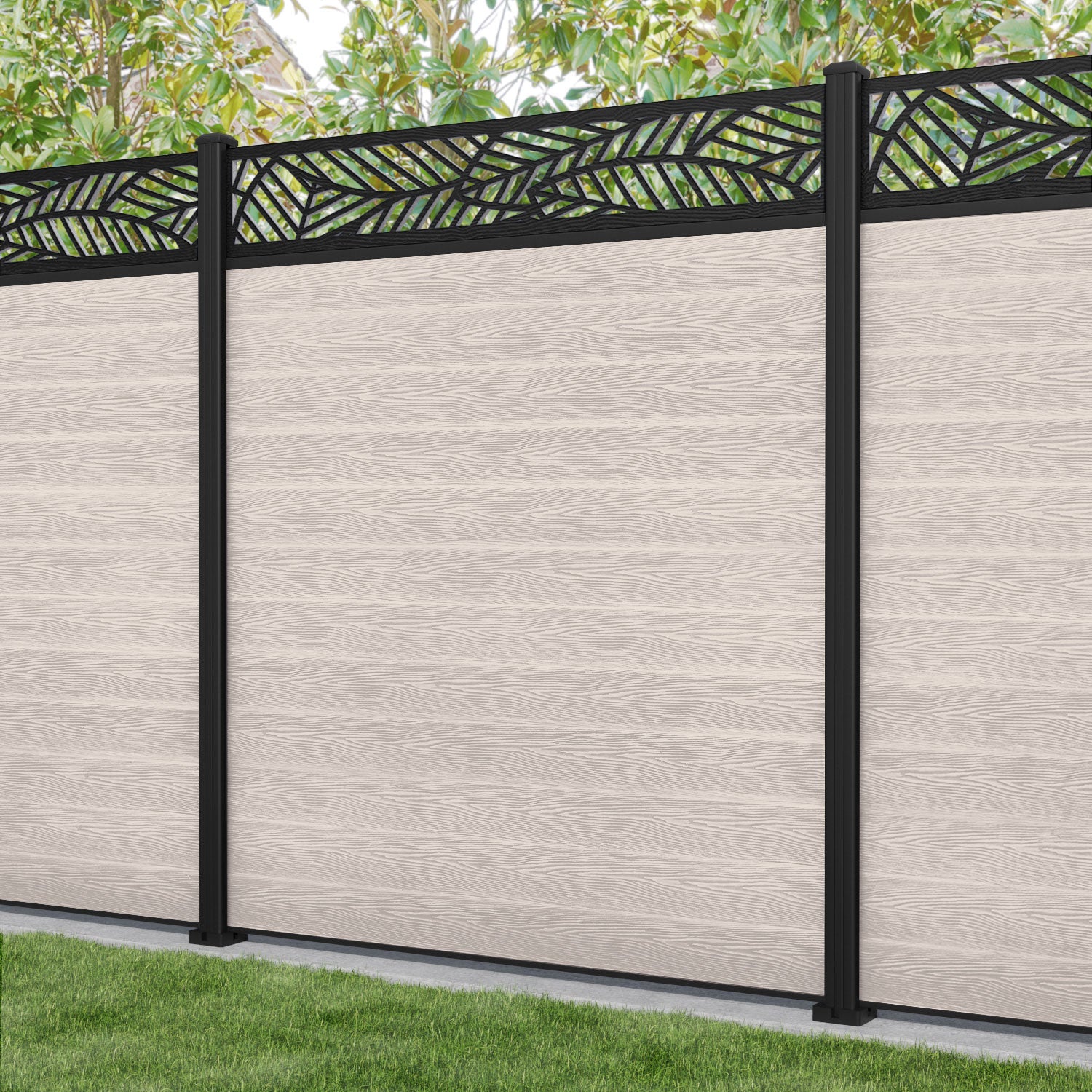 Classic Habitat Fence Panel - Mid Stone - with our aluminium posts