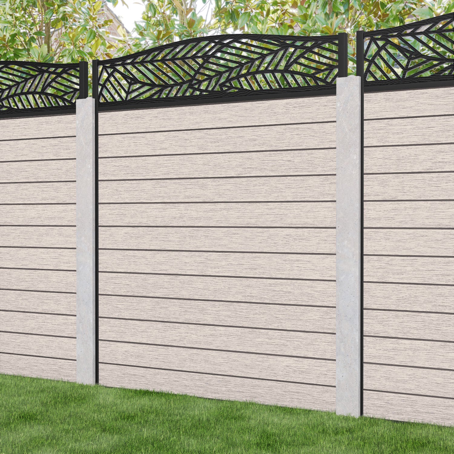 Fusion Habitat Curved Top Fence Panel - Mid Stone - for existing concrete posts