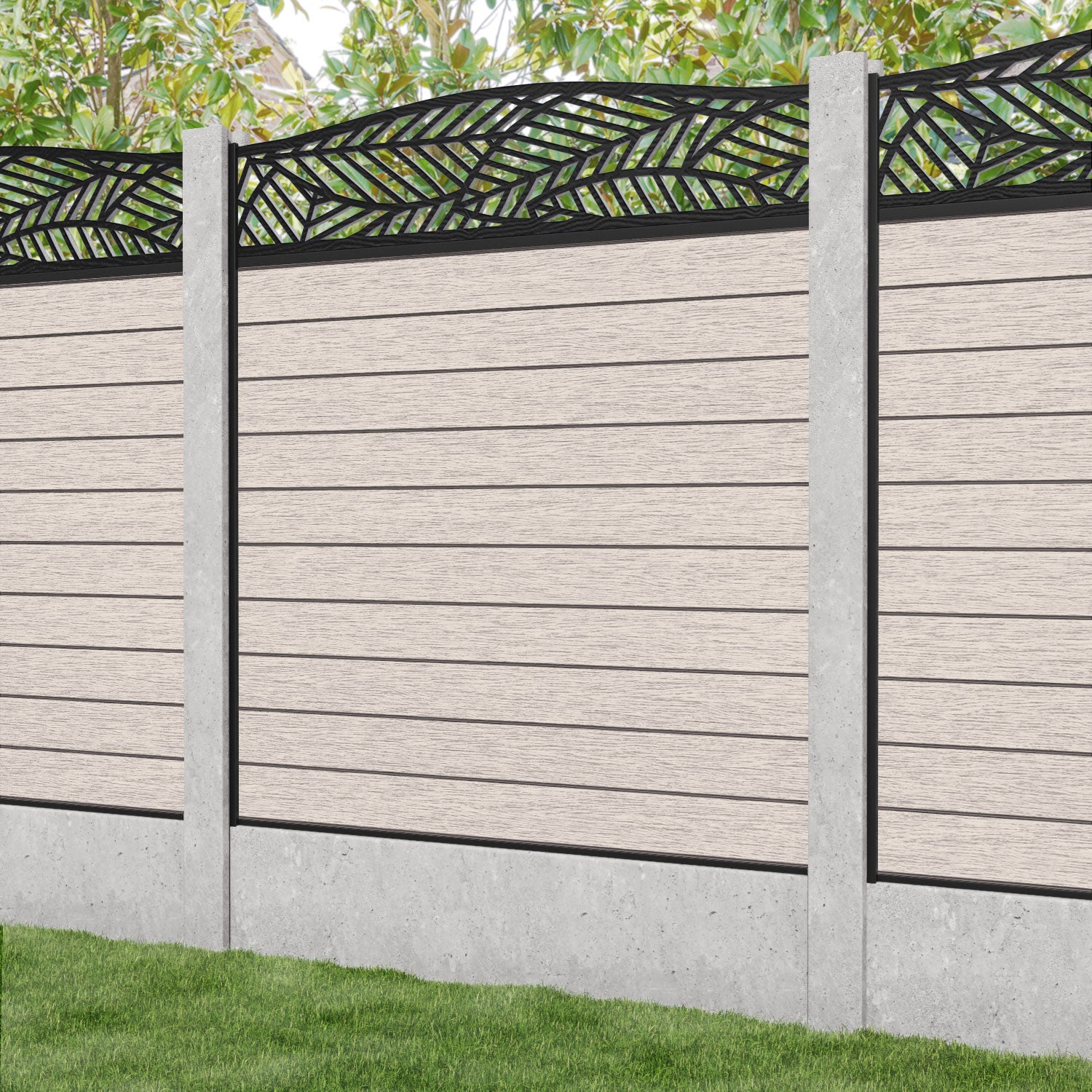 Fusion Habitat Curved Top Fence Panel - Mid Stone - for existing concrete posts