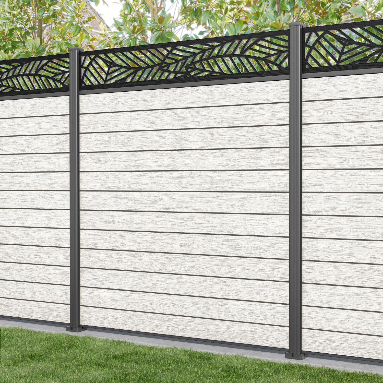 Fusion Habitat Fence Panel - Light Stone - with our aluminium posts