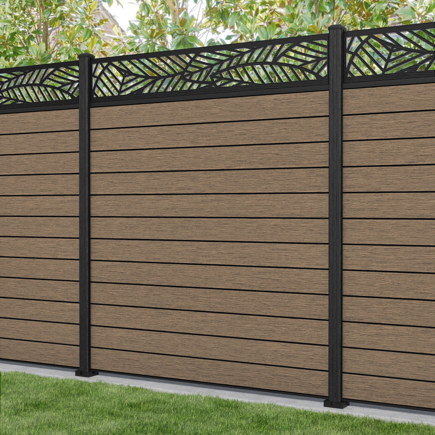 Fusion Habitat Fence Panel - Teak - with our composite posts