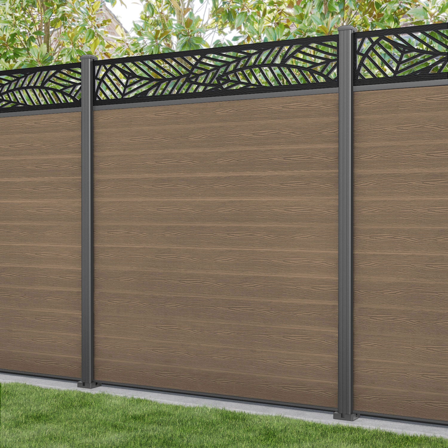 Classic Habitat Fence Panel - Teak - with our aluminium posts