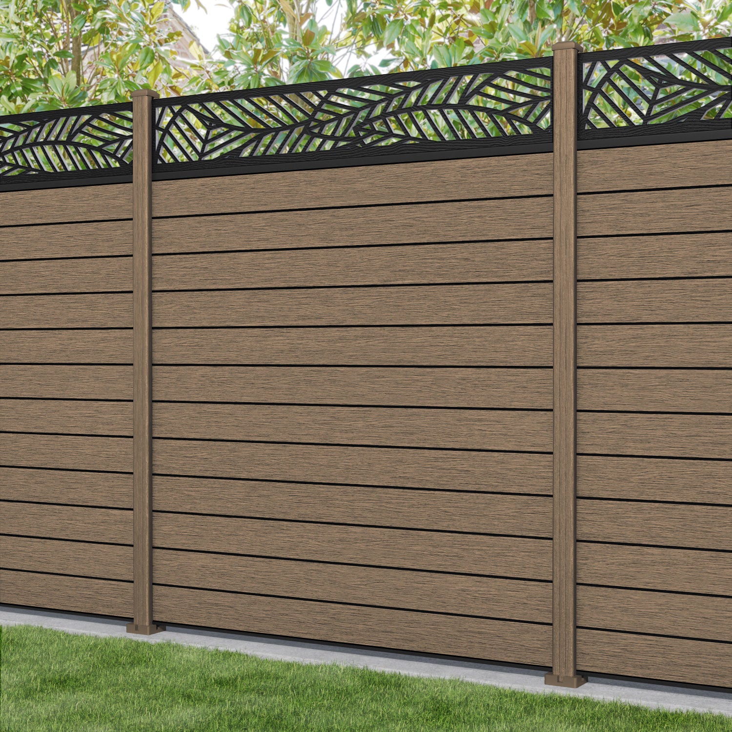 Fusion Habitat Fence Panel - Teak - with our composite posts
