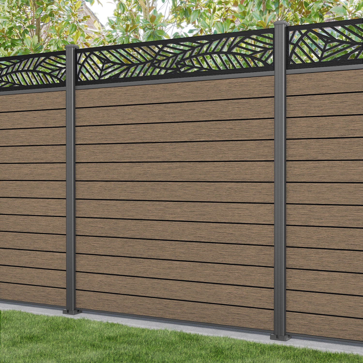Fusion Habitat Fence Panel - Teak - with our aluminium posts