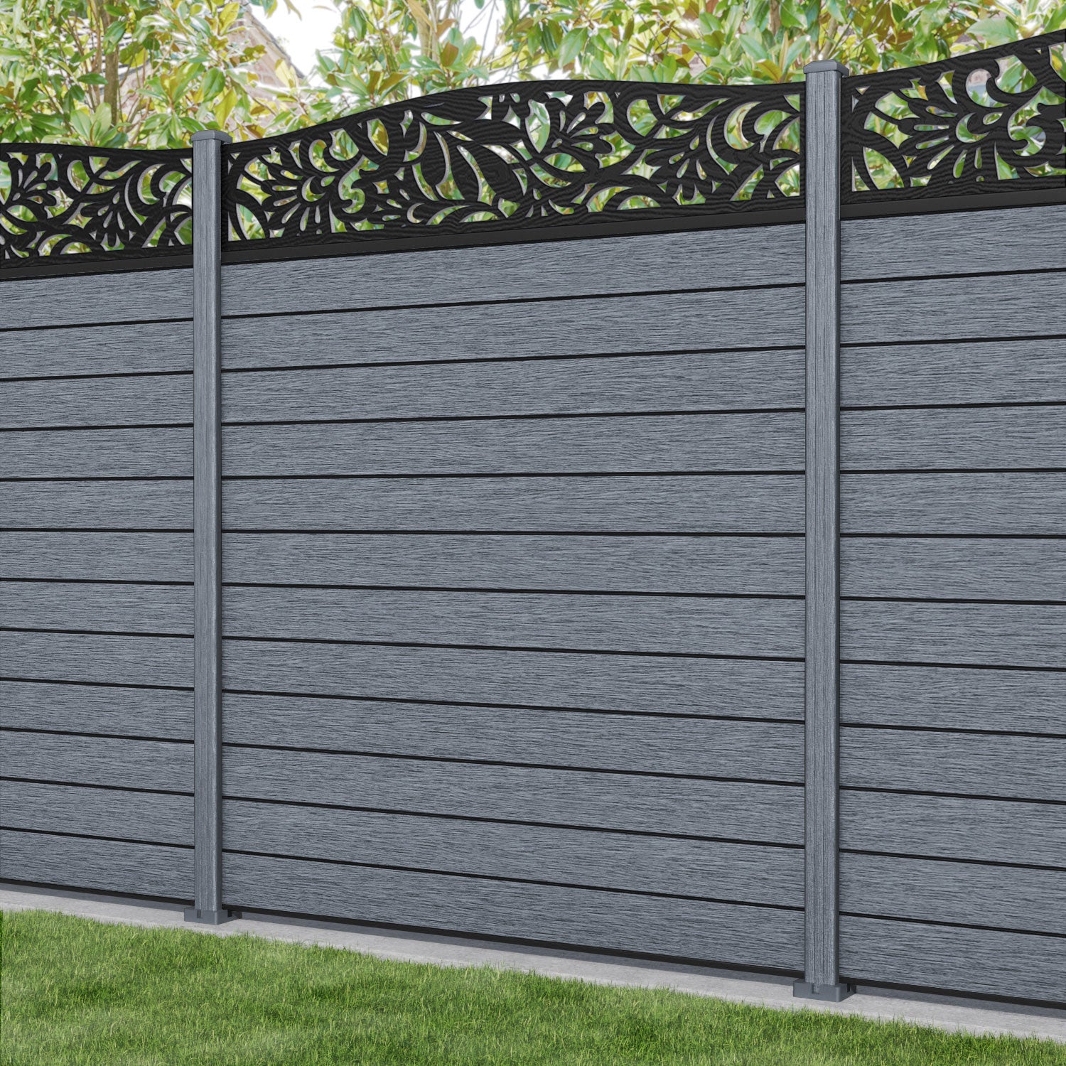 Fusion Heritage Curved Top Fence Panel - Anthracite - with our composite posts