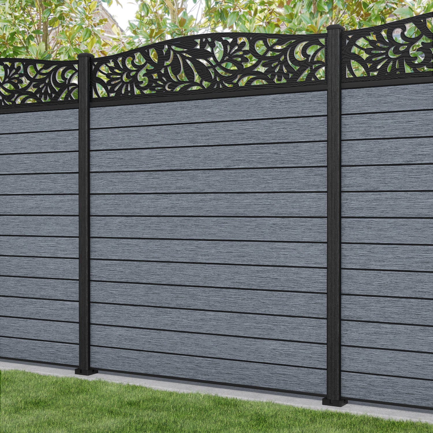 Fusion Heritage Curved Top Fence Panel - Anthracite - with our composite posts