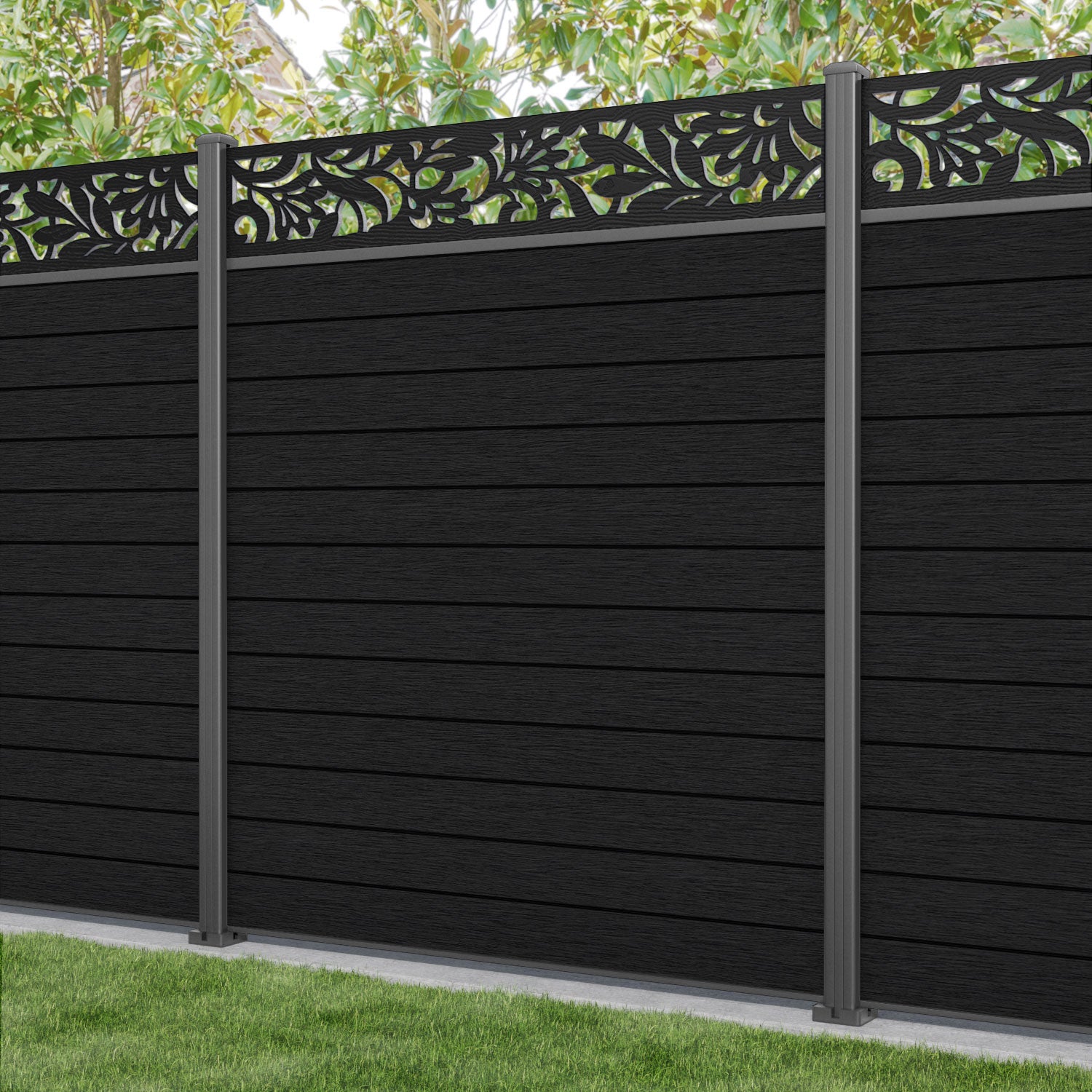 Fusion Heritage Fence Panel - Black - with our aluminium posts