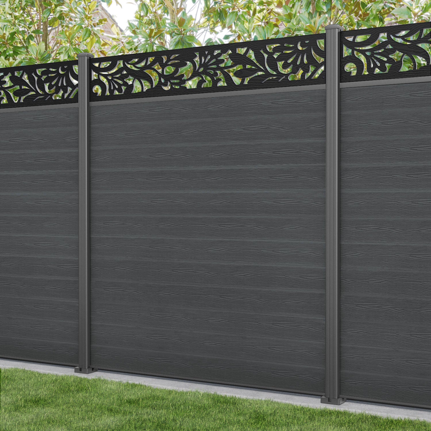 Classic Heritage Fence Panel - Dark Grey - with our aluminium posts