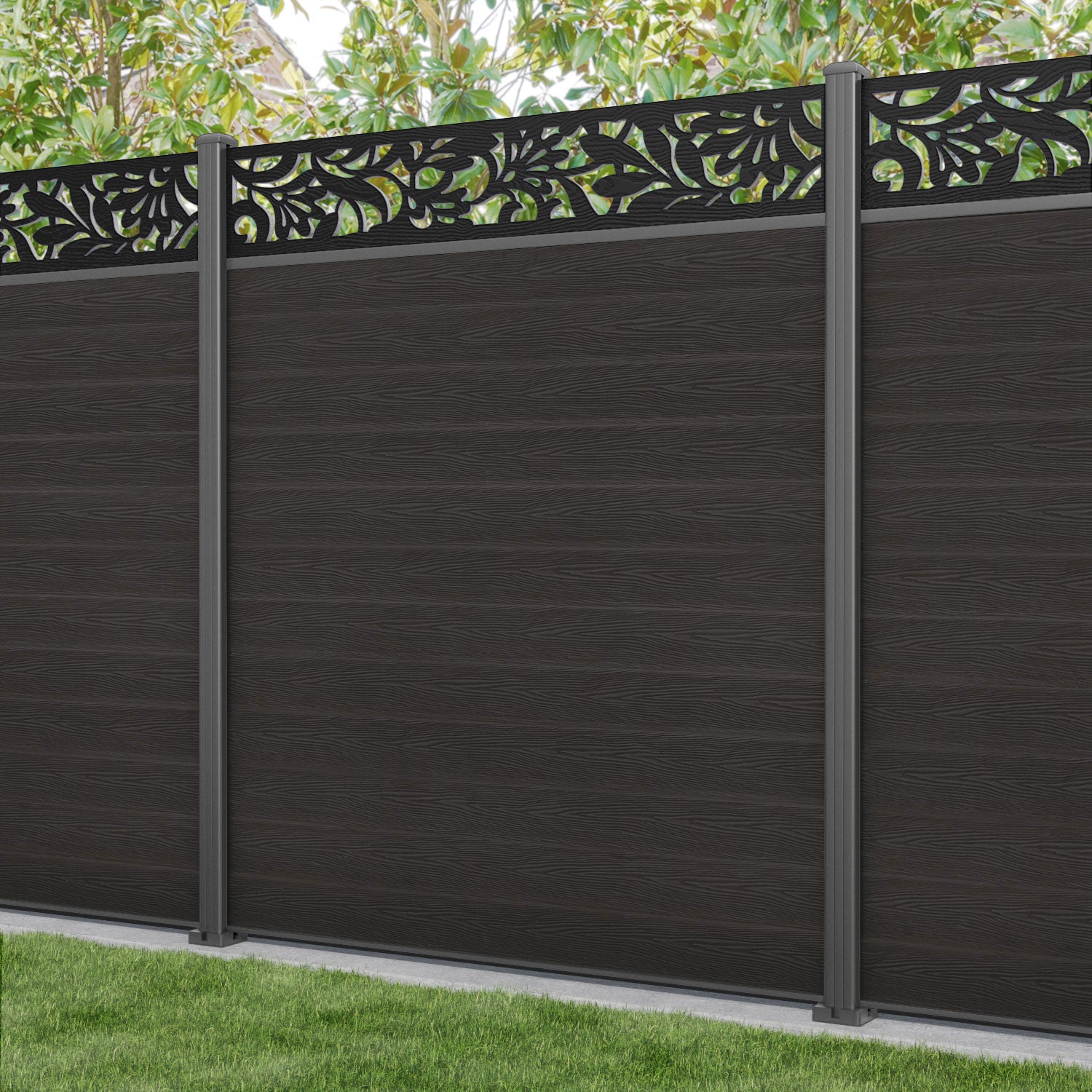 Classic Heritage Fence Panel - Dark Oak - with our aluminium posts