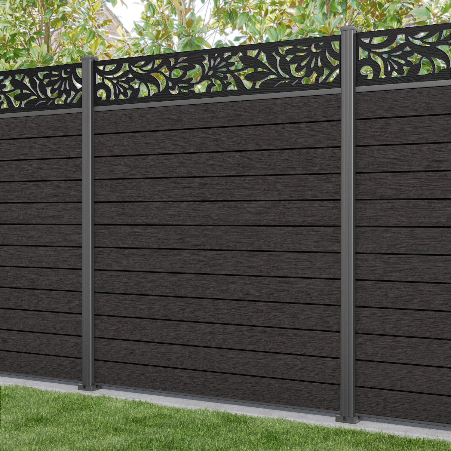 Fusion Heritage Fence Panel - Dark Oak - with our aluminium posts