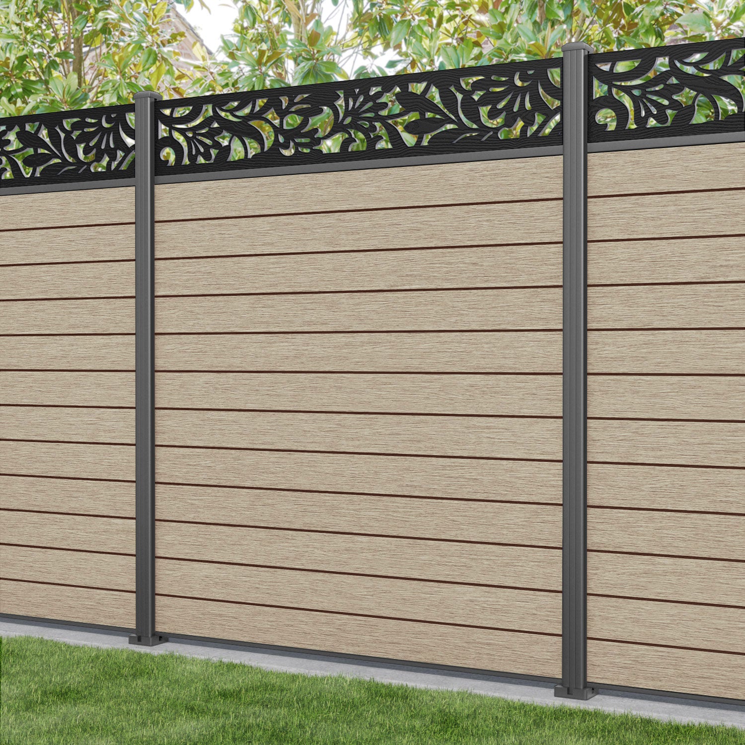 Fusion Heritage Fence Panel - Light Oak - with our aluminium posts