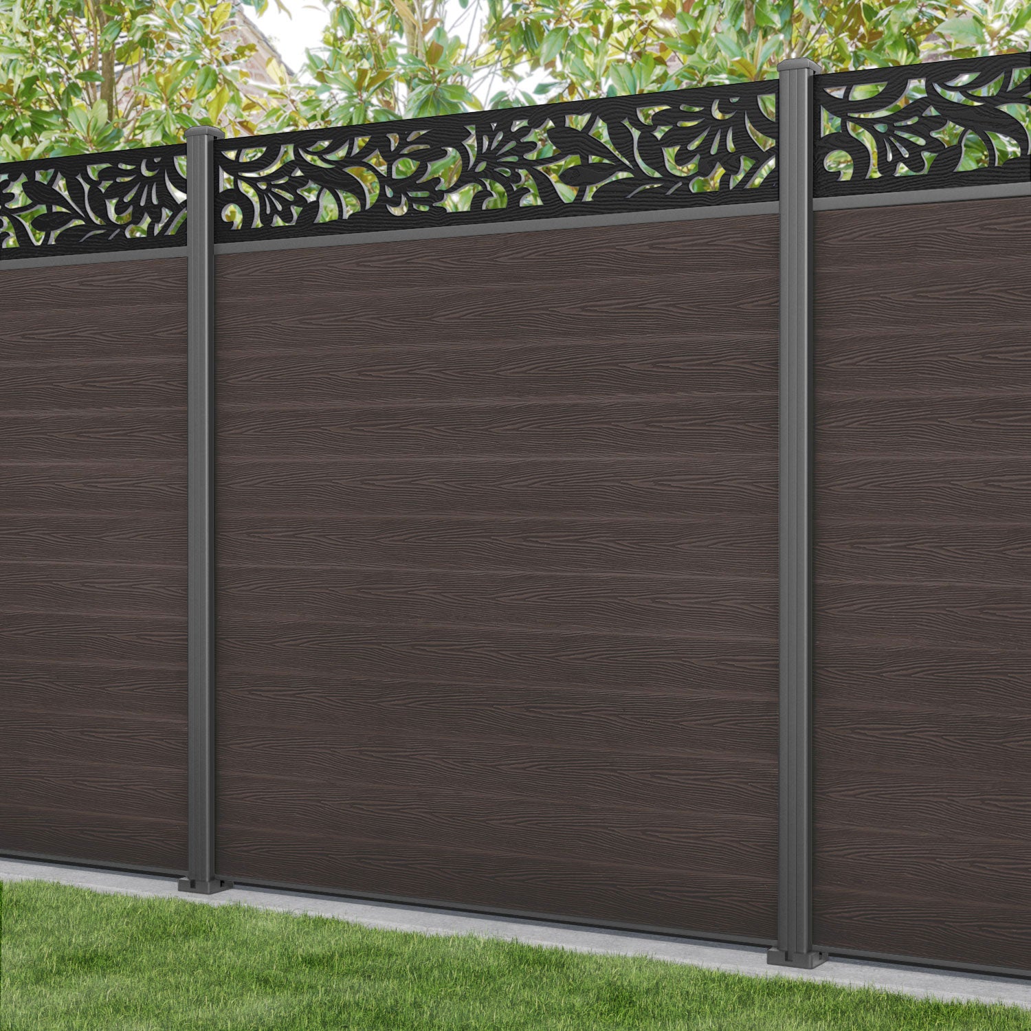 Classic Heritage Fence Panel - Mid Brown - with our aluminium posts
