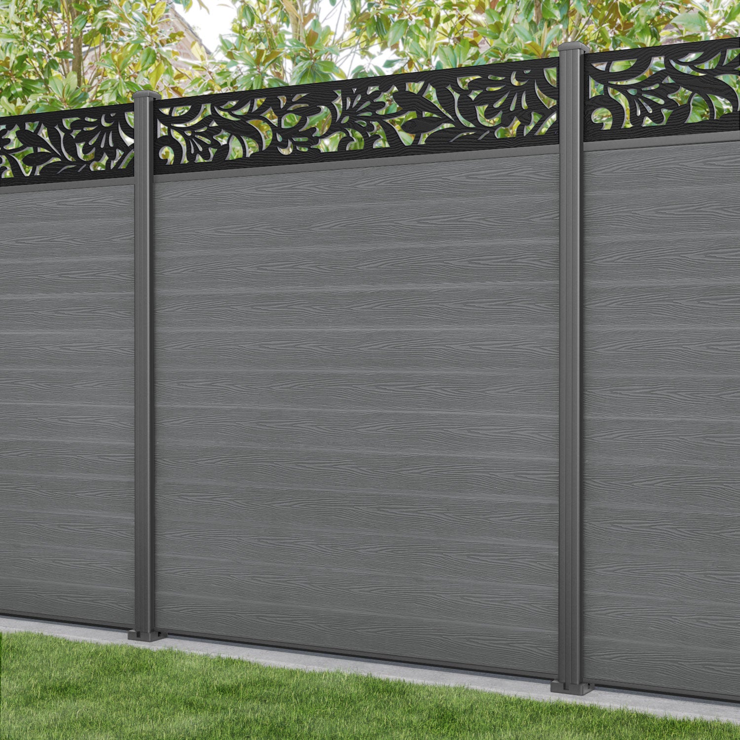 Classic Heritage Fence Panel - Mid Grey - with our aluminium posts