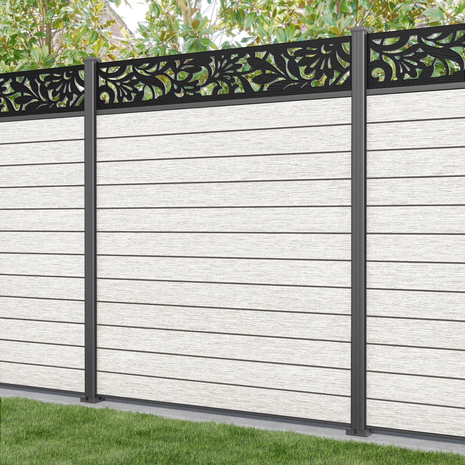 Fusion Heritage Fence Panel - Light Stone - with our aluminium posts