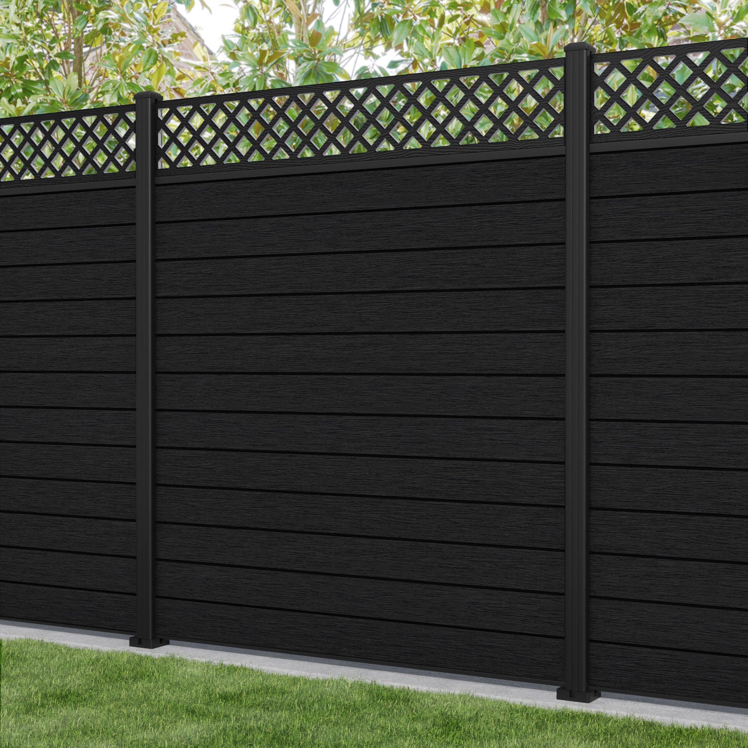 Fusion Hive Fence Panel - Black - with our aluminium posts