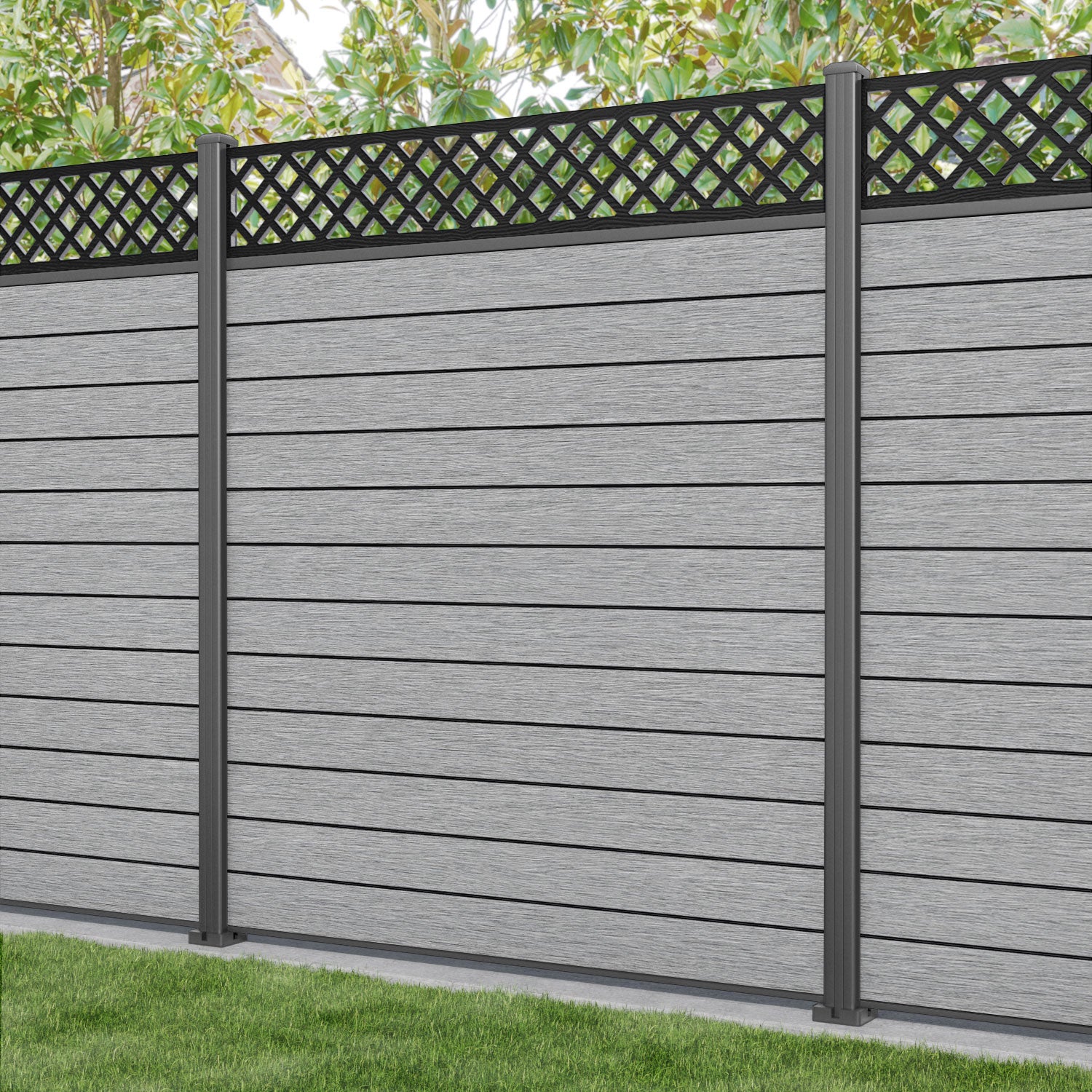 Fusion Hive Fence Panel - Light Grey - with our aluminium posts