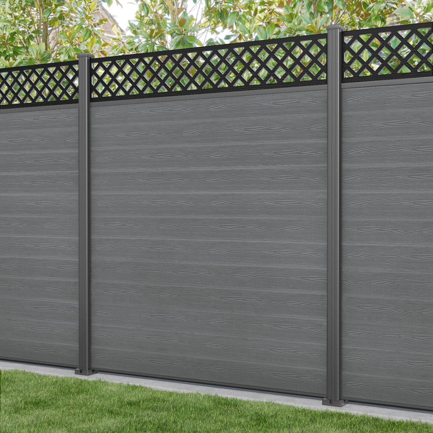 Classic Hive Fence Panel - Mid Grey - with our aluminium posts