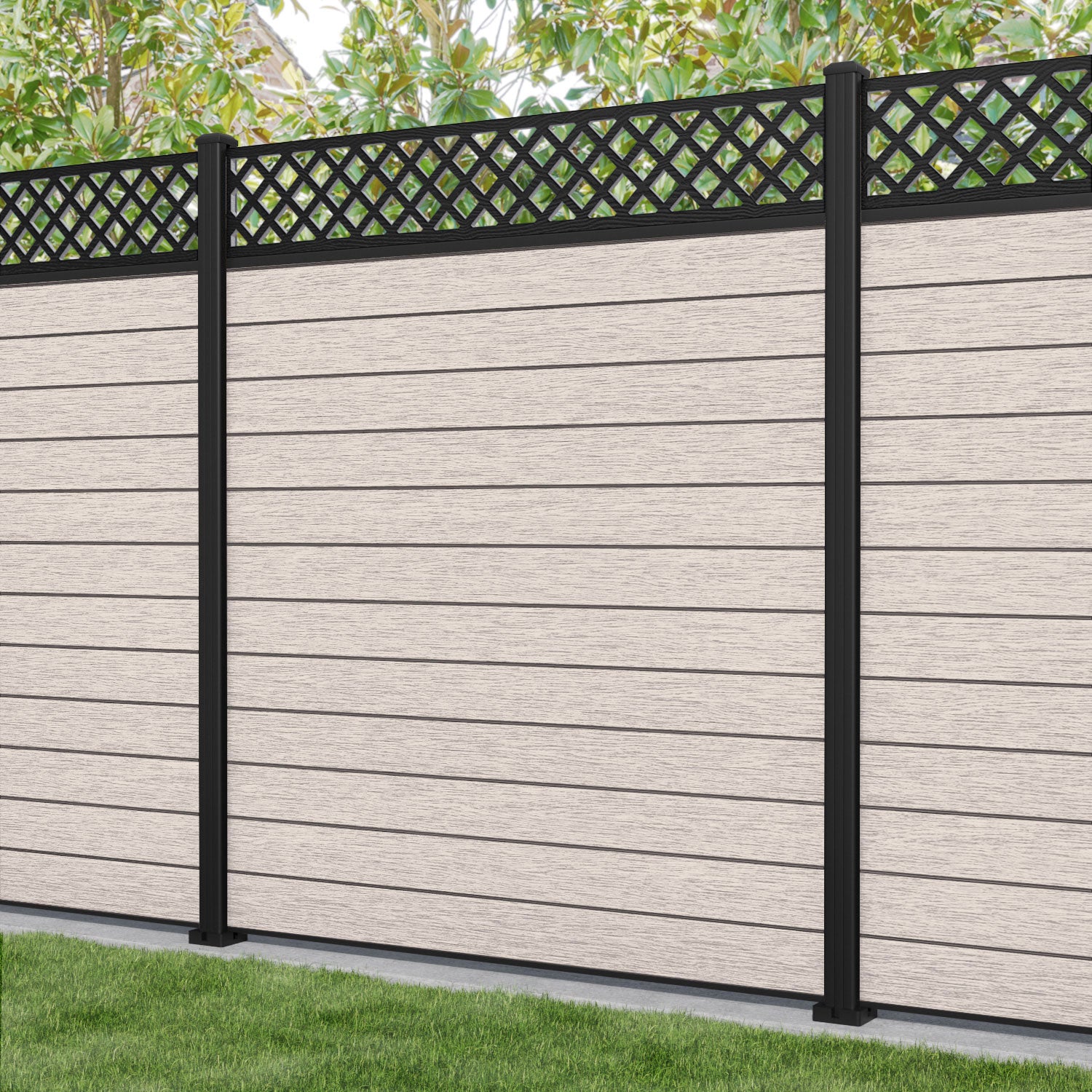 Fusion Hive Fence Panel - Mid Stone - with our aluminium posts