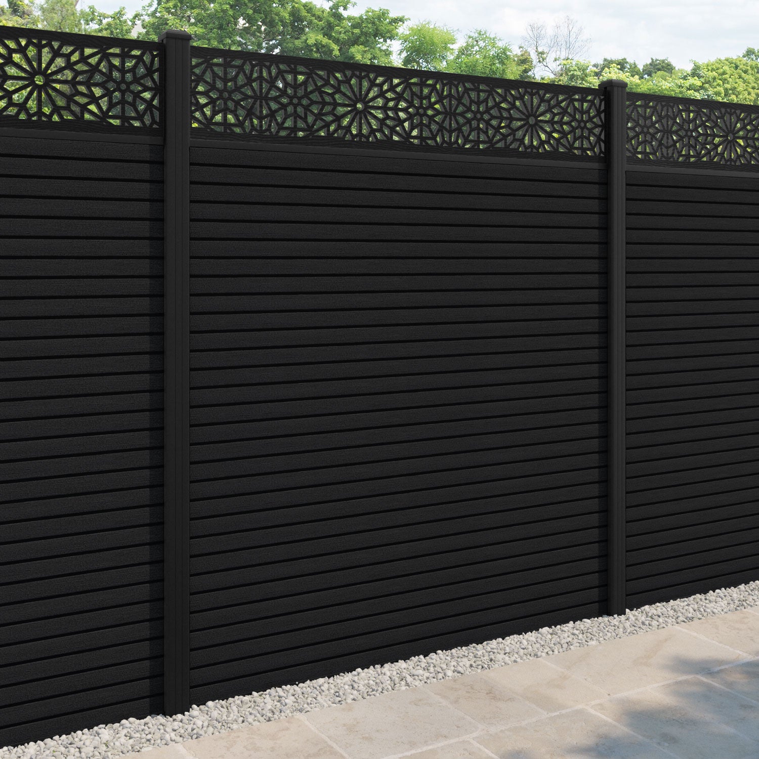 Hudson Alnara Fence Panel - Black - with our aluminium posts