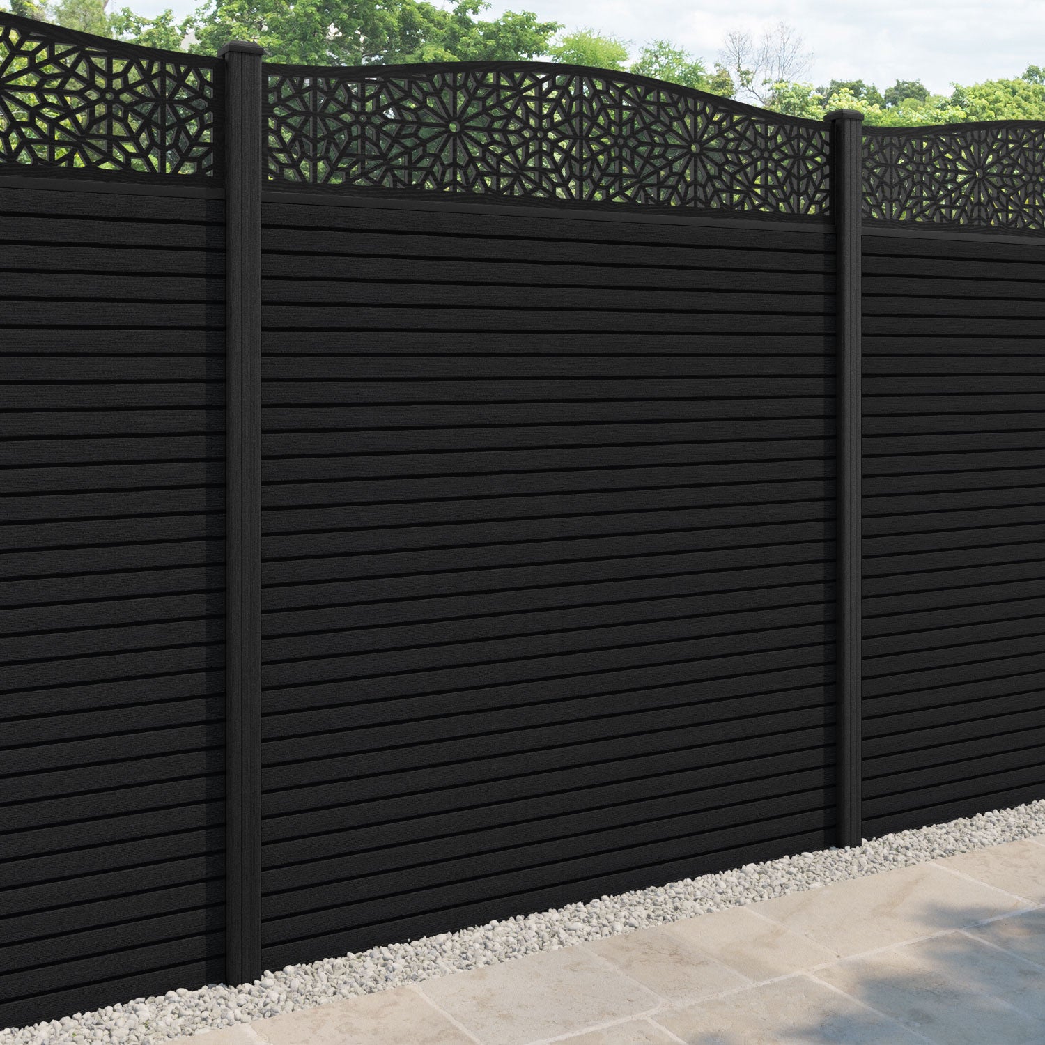Hudson Alnara Curved Top Fence Panel - Black - with our composite posts