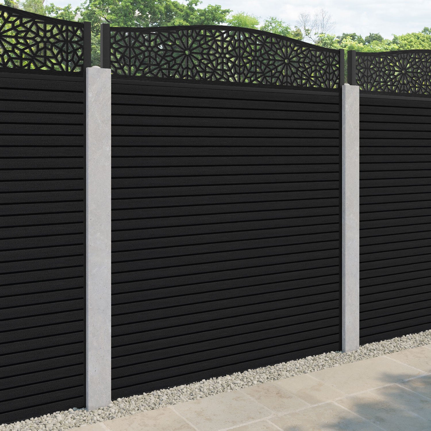 Hudson Alnara Curved Top Fence Panel - Black - for existing concrete posts